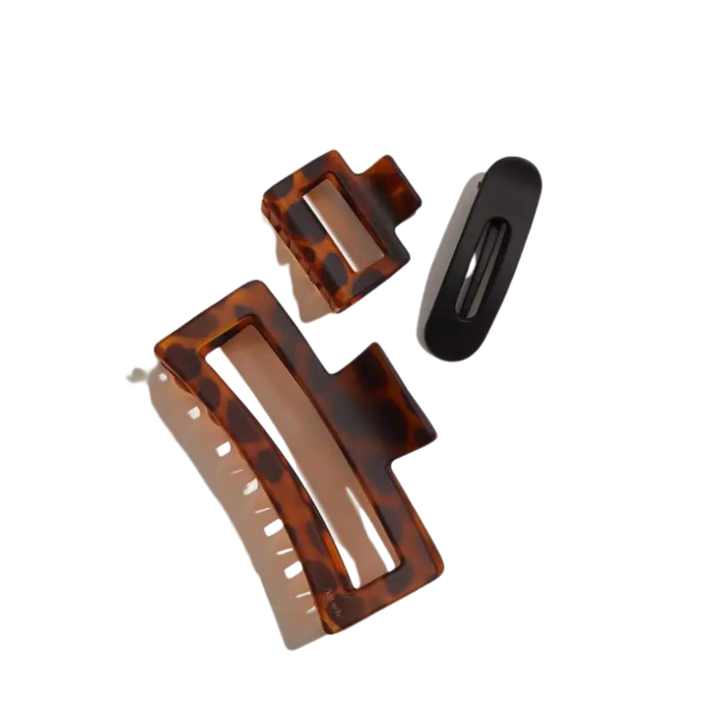 Recycled Plastic Assorted Claw Clip 3pc - Rectangular