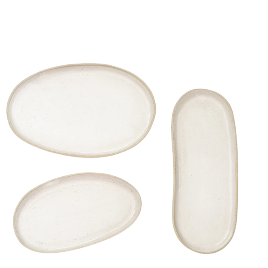 Pebble Long tray - White on Stone