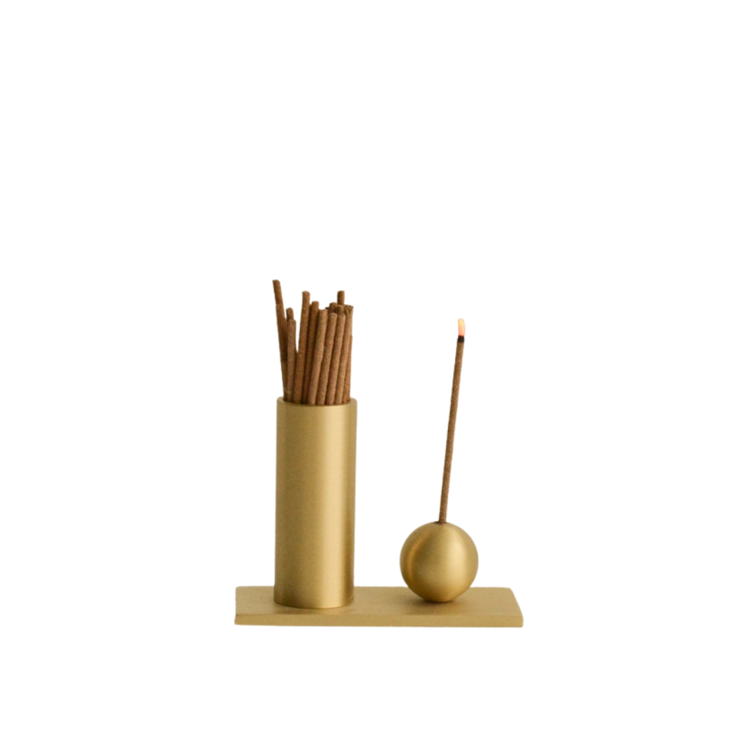 Cylinder & Sphere Brass Incense Holder
