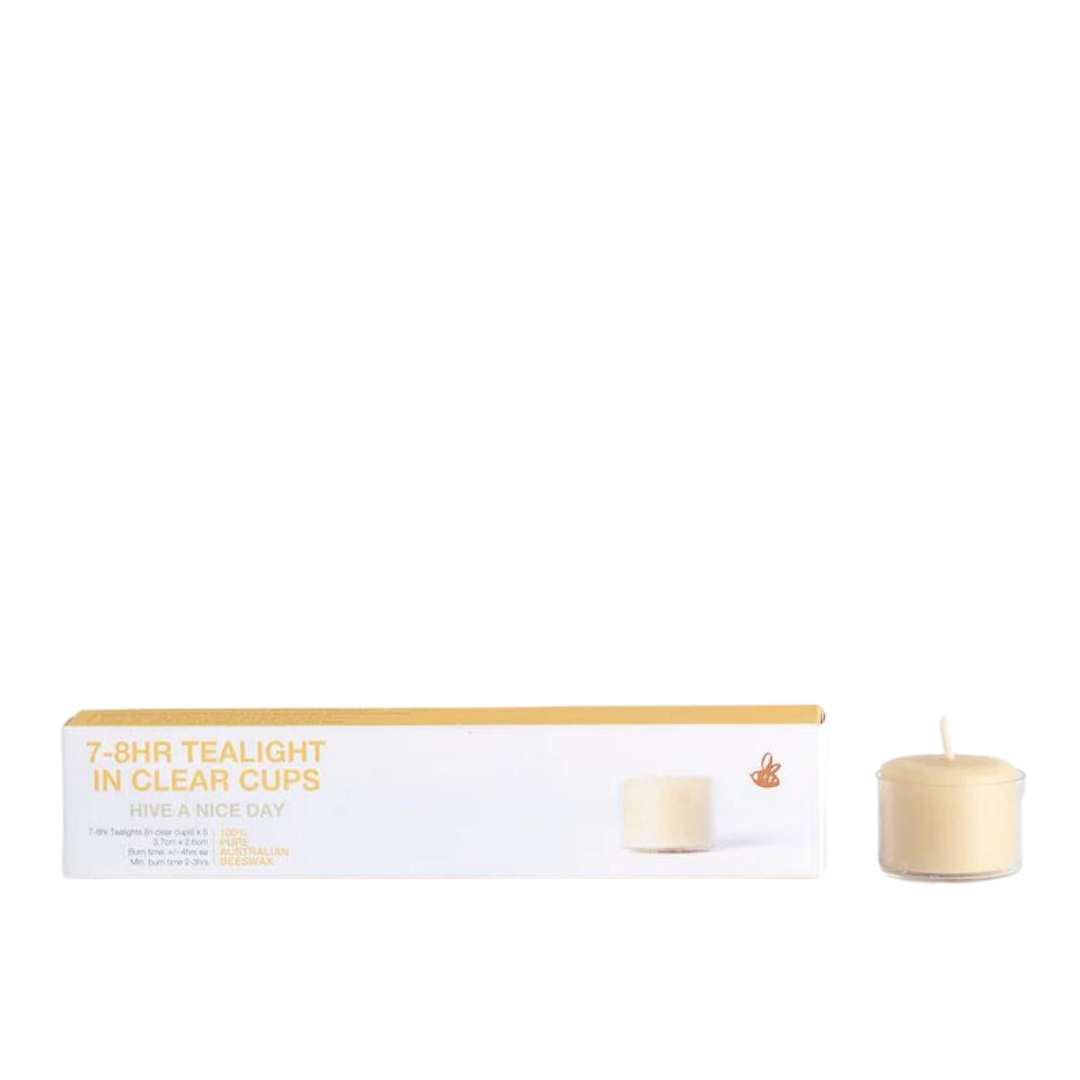 Tealight Beeswax Candles- Clear Cups (5 Pk)