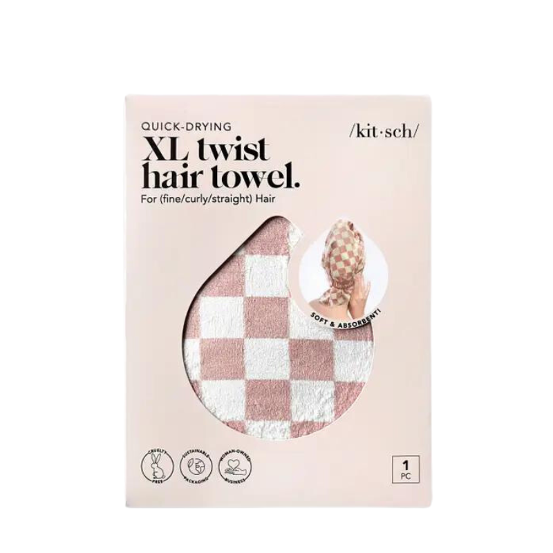 XL Quick Dry Hair Towel Wrap Checked